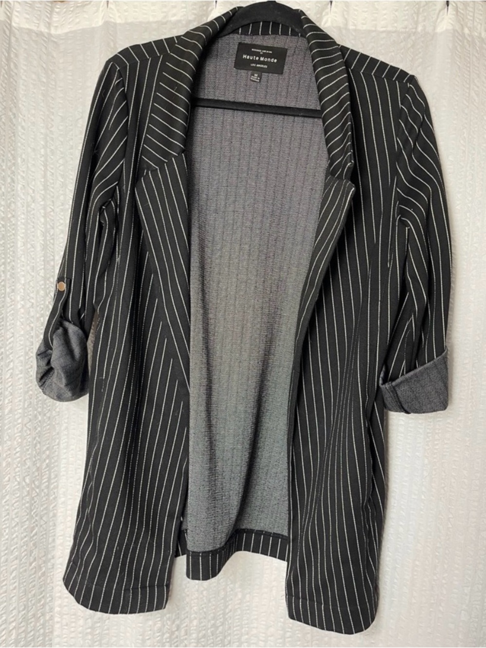 Haute Monde Black Pinstripe Open Blazer Jacket